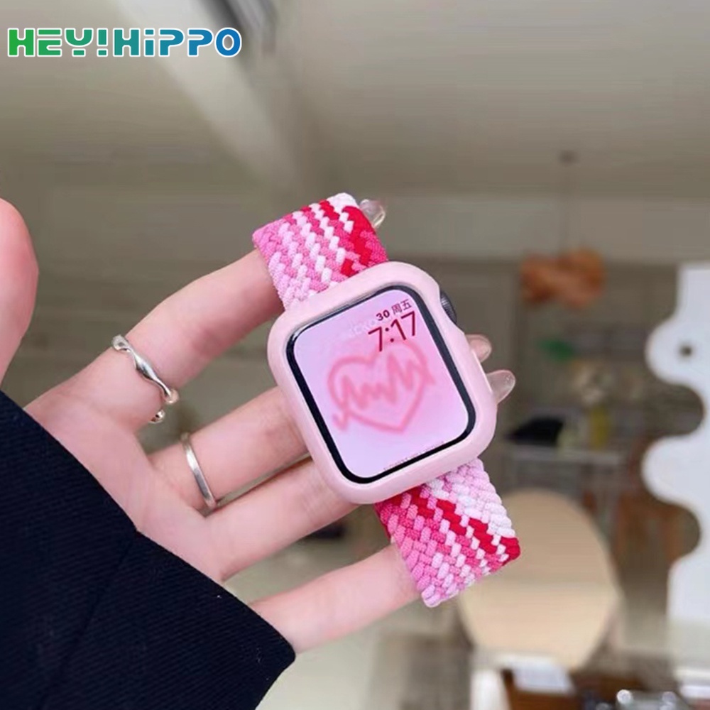 สายนาฬิกาข้อมือไนล่อน สีรุ้ง สามารถปรับได้ พร้อมเคส สําหรับ Watch Series 7 6 SE 5 4 3 2 1 watch 45 44 42 41 40 38 มม.