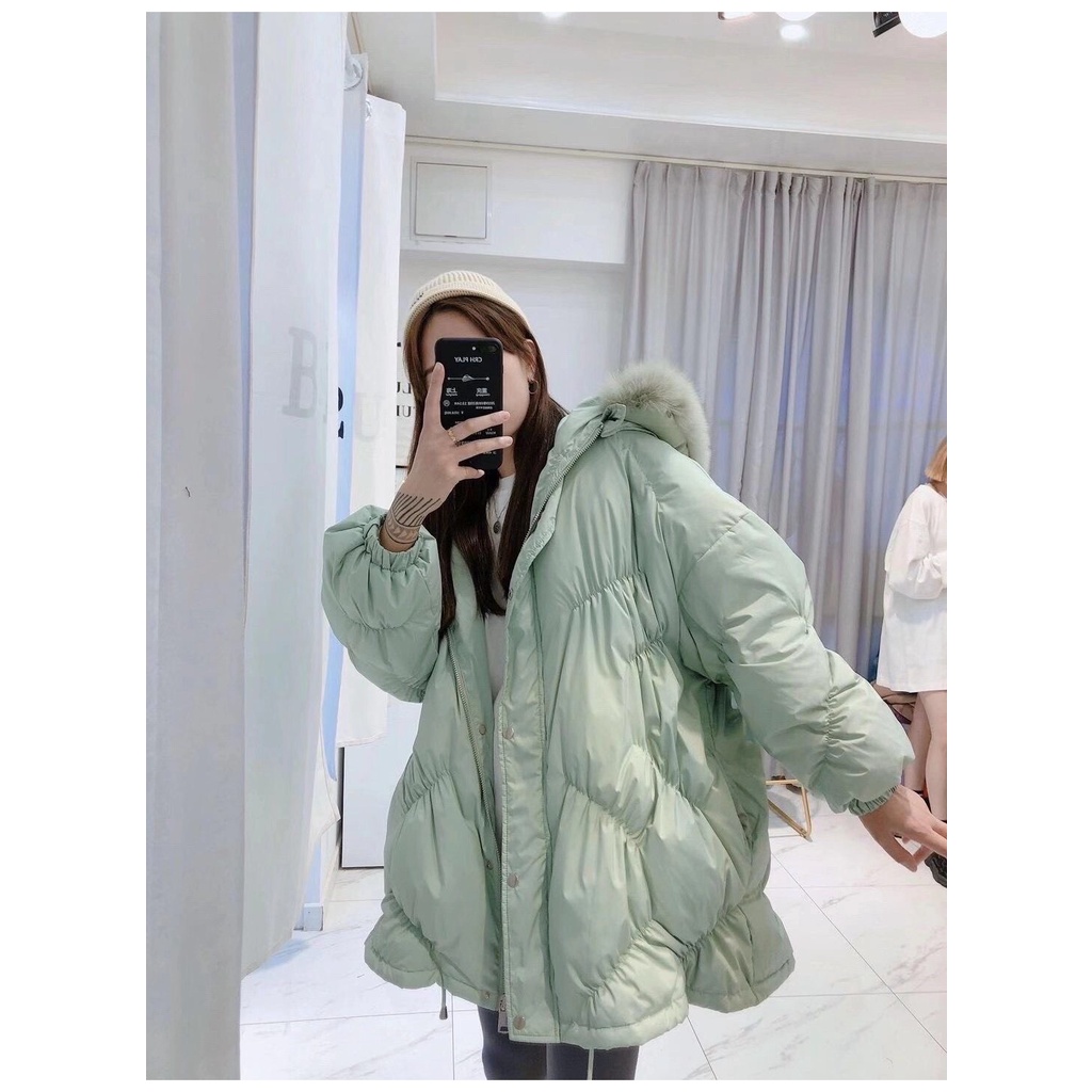 การจัดส่งที่รวดเร็ว2022 Winter Jacket Women Warm pockets 90% White Duck Down Coat real natural fox fur hooded Loose Fash #4