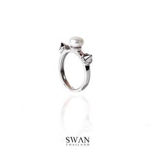 SWAN - Pearl Stud Spike Ring แหวนเงินแท้ ประดับมุกแท้ มุกน้ำจืด ฝังเพชรคิวบิกเซอร์โคเนีย cubic zirconia