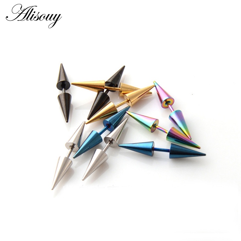 Alisouy 2 ชิ้น แฟชั่นคลาสสิก พังก์ ร็อค หมุด ปลายแหลม กรวย สเตนเลส ผู้หญิง ผู้ชาย ต่างหูสตั๊ด ต่างหูเจาะร่างกาย เครื่องประดับ
