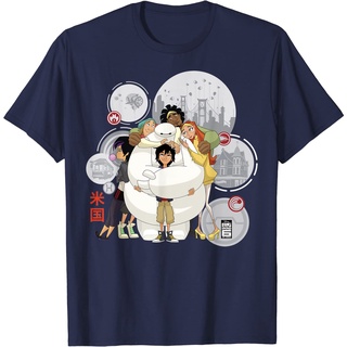 เสื้อยืดผ้าฝ้ายพรีเมี่ยม เสื้อยืด พิมพ์ลายกราฟิก Disney Big Hero 6 TV Series Baymax Hugs