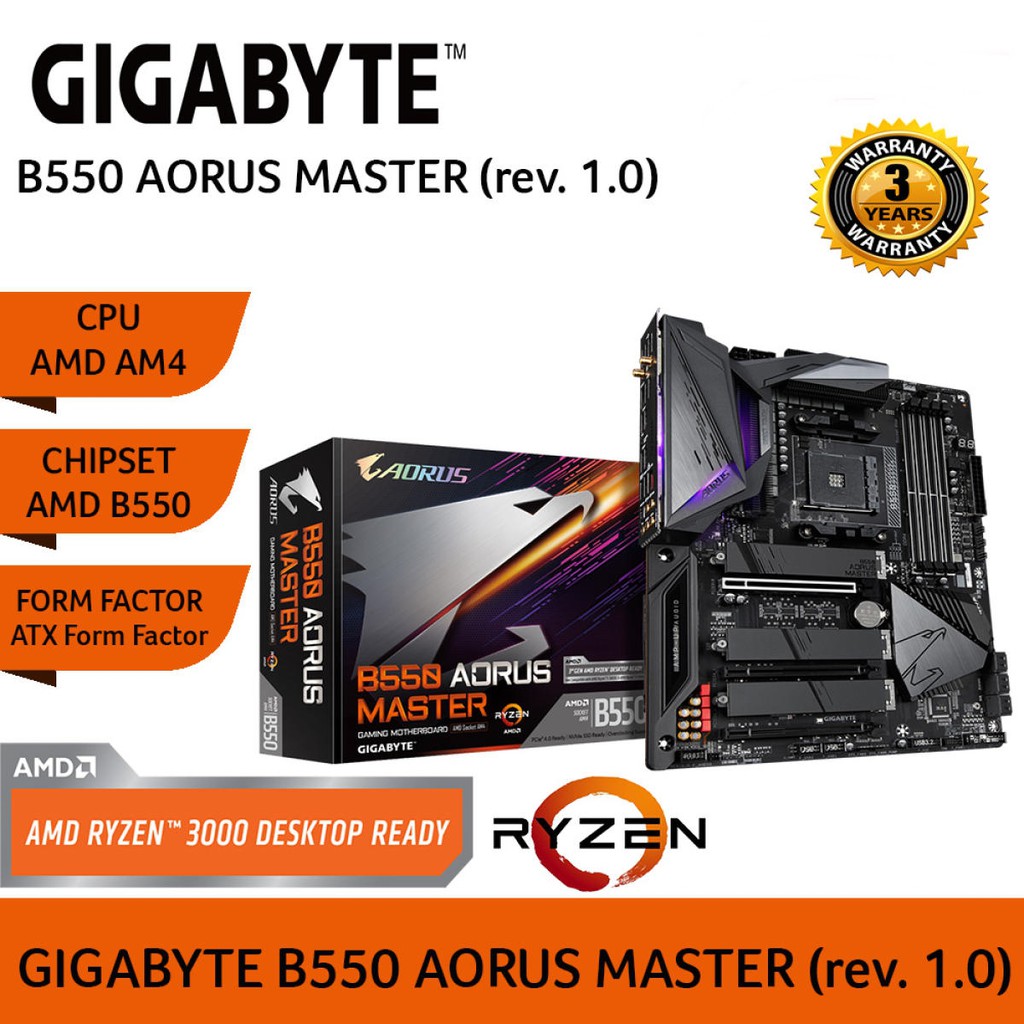 MAINBOARD (เมนบอร์ด) AM4 GIGABYTE B550 AORUS MASTER Warranty 3 - Y