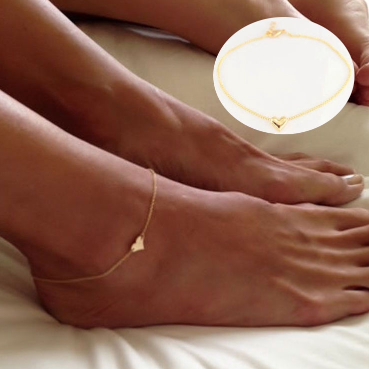 Sleek minimalist heart-shaped anklet (gold)