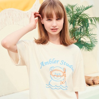 [Ambler] - Unisex เสื้อยืด ทรงโอเวอร์ฟิต [หมีดําน้ําตื้น]