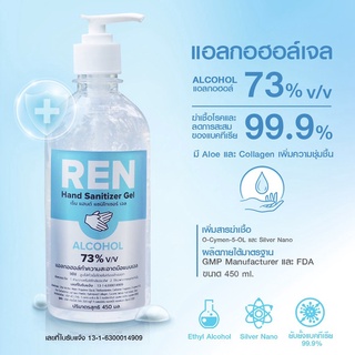 REN Hand Sanitizer Gel มีแอลกอฮอล์ 73% v/v เจลแอลกอฮอล์ทำความสะอาดมือ