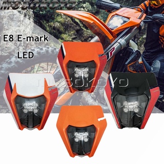 MD-12V LED วิบากคู่กีฬา E8 Emark ไฟหน้าสำหรับ SX-F SX EXC XC-W XC-F WR DRZ KLX KX YZ F Dirt Bike F Airing หน้ากาก L Amps