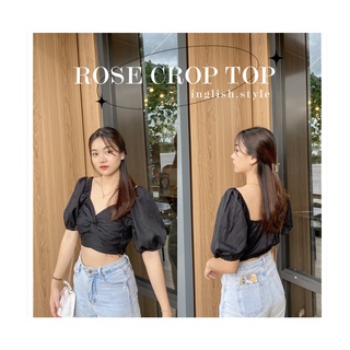 เสื้อปาดไหล่แขนตุ๊กตา เสื้อครอปสไตล์คุณหนู  รุ่น Rose crop top