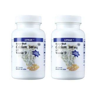 LYNAE Oyster Shell Calcium 500 mg. with Vitamin D Vitamin USA ไลเน่ 100เม็ดx2ขวด