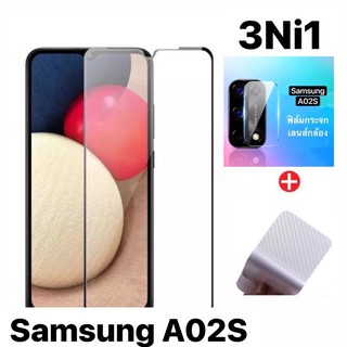 🇹🇭3in1 Samsung A02S (2021) ฟิล์มเลนส์กล้อง + ฟิล์มกระจกเต็มจอ+ ฟิล์มหลัง ฟิล์มกันกระแทกขอบดำ