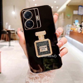 Luxurious เคสโทรศัพท์ Casing VIVO Y02S Y77 Y76 Y30 T1 Pro V23 V23E 5G 4G 2022 New 6D Plating Ultra Thin Phone Case Protection Soft Case with Creative Flash Drilling Perfume Stand Back Cover เคส