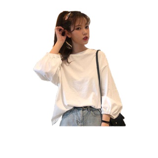KSA LULUเสื้อยืดแขนยาวผู้หญิง oversize เสื้อผ้าแฟชั่นวัยรุ่น เสื้อยืดสีพื้นแขนพอง โอเวอร์ไซส์เกาหลี สีขาว