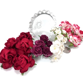 เซ็ท DIY 5 ดีไซน์ รวม 35 ดอก ดอกไม้กระดาษสา งานประดิษฐ์ งานแต่ง Mulberry Paper Flowers (แดง 16/A)