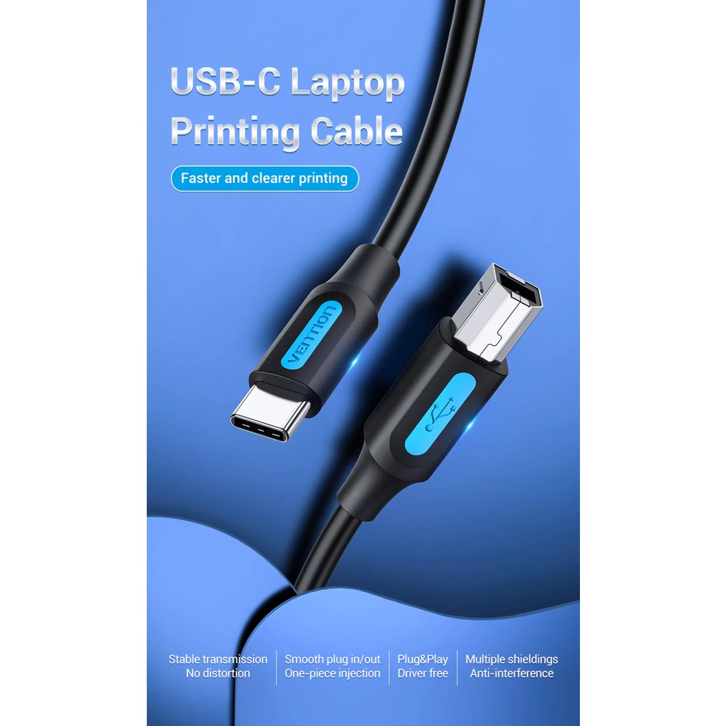 Vention USB 2.0 C Male to B Male 2A Cable USB C Laptop Printing Cable for MacBook Fax Machine Scanne