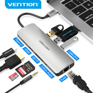 Vention อะเเดปเตอร์ ฮับ 9in1 หัว USB-C USB3.0 เครื่องอ่านการ์ด ต่อ HDMI/RJ45 PD Thunderbolt 3