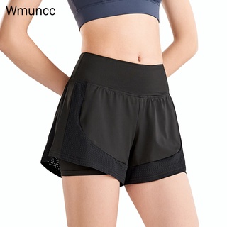 Wmuncc 【S-3XL】กางเกงขาสั้น ผ้าตาข่าย ยืดหยุ่น แห้งเร็ว ป้องกันแสงสะท้อน สําหรับผู้หญิง ใส่เล่นโยคะ วิ่ง ฟิตเนส กีฬา สองชิ้น