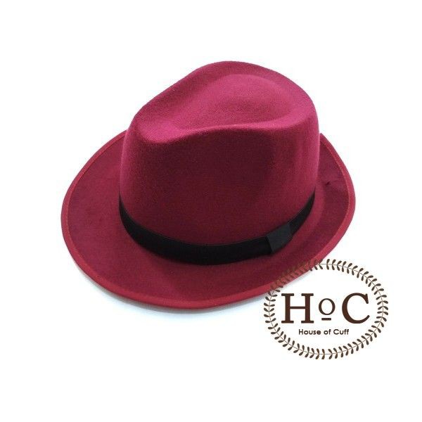 หมวก Houseofcuff Fedora MAROON FEDORA HAT LAKEN