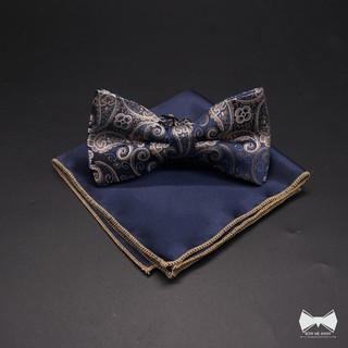 เซ็ทหูกระต่ายน้ำเงิน+ ผ้าเช็ดหน้าสูท-Blue Bowtie + Pocket square