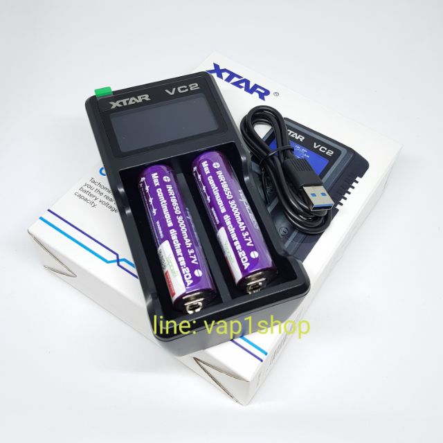 ของแท้100%ชุดเครื่องชาร์จ xtar-vc2+vapcell INR18650 3000mAh