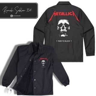 เสื้อแจ็กเก็ตโค้ช METALLICA FADE TO BLACK วงดนตรี โลหะ การออกแบบแนวคิดเถื่อน ร่มชูชีพ วัสดุกันน้ํา ผู้ชาย ผู้หญิง ทุกเพศ taslan เสื้อกันลม สีดําล้วน กลางแจ้ง เสื้อกันลมในร่ม Coach OVERSIZE tee Pay On The Spot โดยตรง