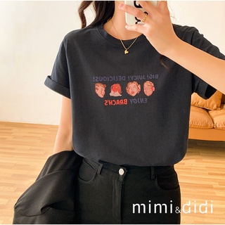 mimi&amp;didi 5502เสื้อยืดแขนสั้นสไตล์เกาหลี oversize เสื้อคอกลมสีขาว เสื้อผ้าวินเทจ เสื้อโอเวอร์ไซส์ผู้หญิงลายตัวอักษร แ