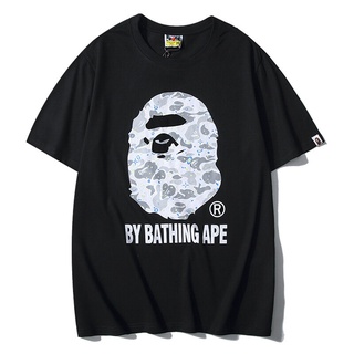 HH Hot-Sale BAPE Ape Head Star Camouflage Luminous Cotton Short-Sleeve T-Shirt Black White คอกลม