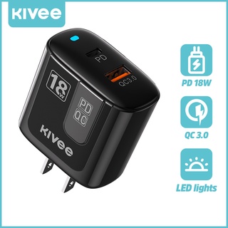 KIVEE หัวชาร์จ 18W อุปกรณ์ชาร์ Fast Charger Type C PD/QC3.0 Adapter  USB-A 2 พอร์ต for Samsung iphone 13 12Pro Max Mini