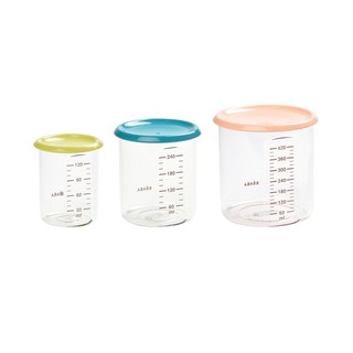 BEABA กระปุกเก็บอาหาร Tritan ฝาปิดสูญญากาศ Set of 3 conservation jars (1 baby / 1 maxi / 1 maxi +) BLUE/NEON/NUDE )