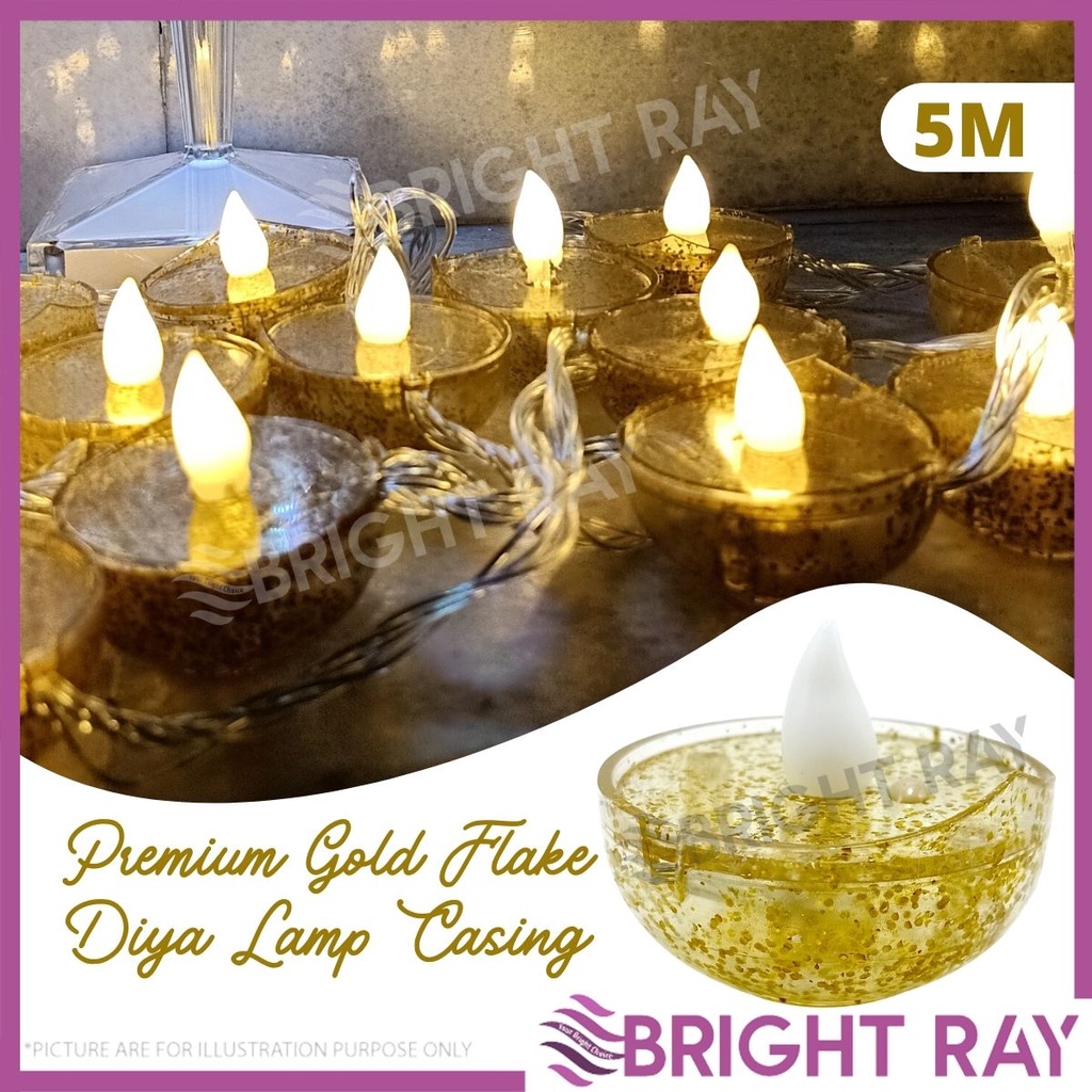 5meter 20L Premium Gold Flake Diya โคมไฟปลอก Diwali / Deepavali เทศกาลตกแต่ง Agal Vilakku / Diya Dee