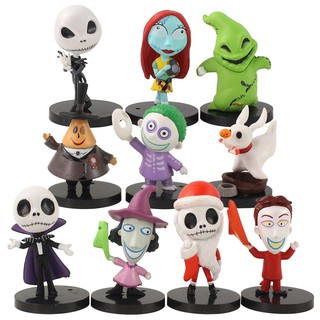 ตุ๊กตาฟิกเกอร์ Nightmare Before Christmas Jack Skellington Freddy Krueger Bobble Head PVC ของเล่นสําหรับเด็ก 10 ชิ้น ต่อชุด