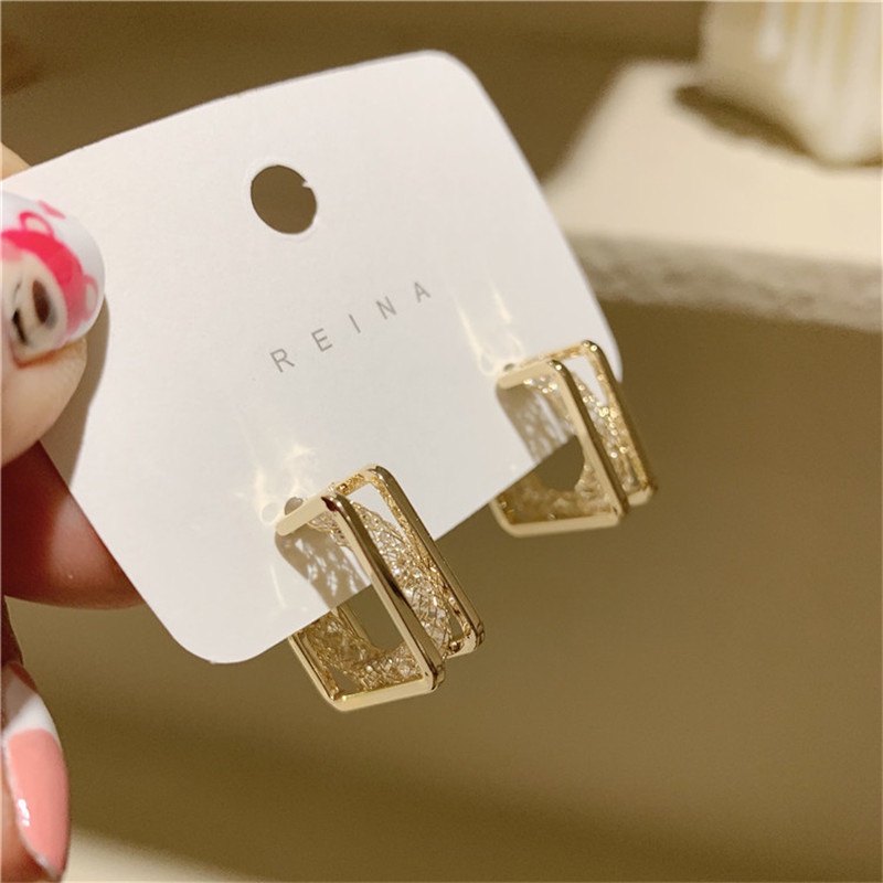 เกาหลีบุคลิกภาพที่เรียบง่ายสแควร์ สองเท่า-ชั้น เพทายกลวง ส925 เข็มเงิน