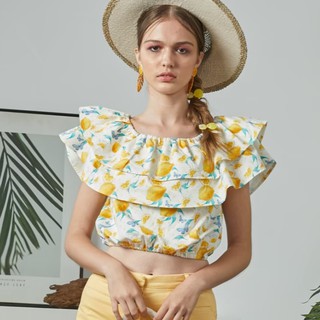 KAYASIS~❤️ l LMN04 - Sweet Lemonade Ruffle Off Shoulder Crop Top