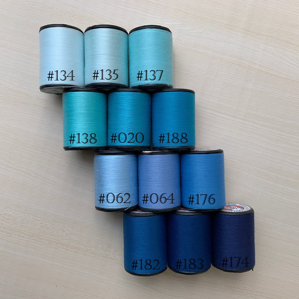 ด้ายเย็บผ้า ด้ายสีฟ้า เฉดฟ้าน้ำทะเล ตราหัวเสือ ด้ายเย็บผ้าหลากสี ด้ายลูกล้อ wop DIY งานฝีมือ เย็บมือ เย็บจักร เบอร์60