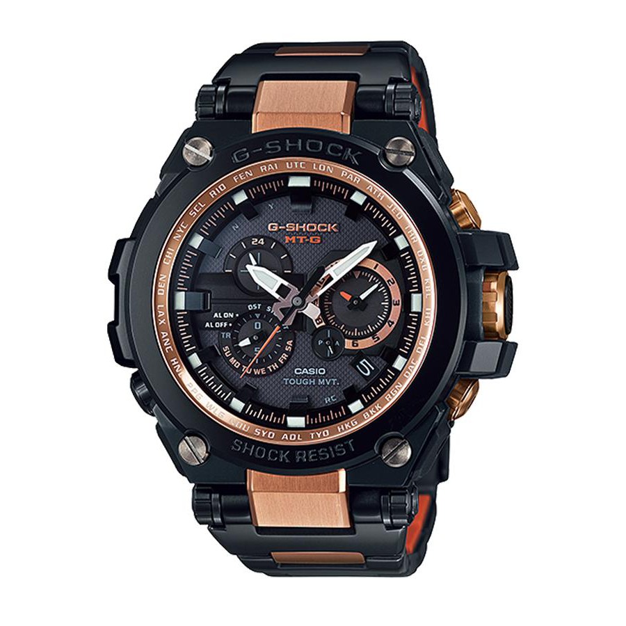 Casio G-Shock นาฬิกาข้อมือผู้ชาย สายเหล็ก รุ่น MTG-S1000BD-5A - สีดำ/พิงค์โกลด์