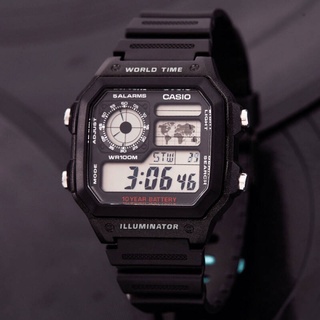 นาฬิกา Casio รุ่น AE-1200WH-1A นาฬิกาผู้ชาย สายเรซิ่น สีดำ บอกเวลา World time -ของแท้ รับประกันศูนย์ CMG 1ปี