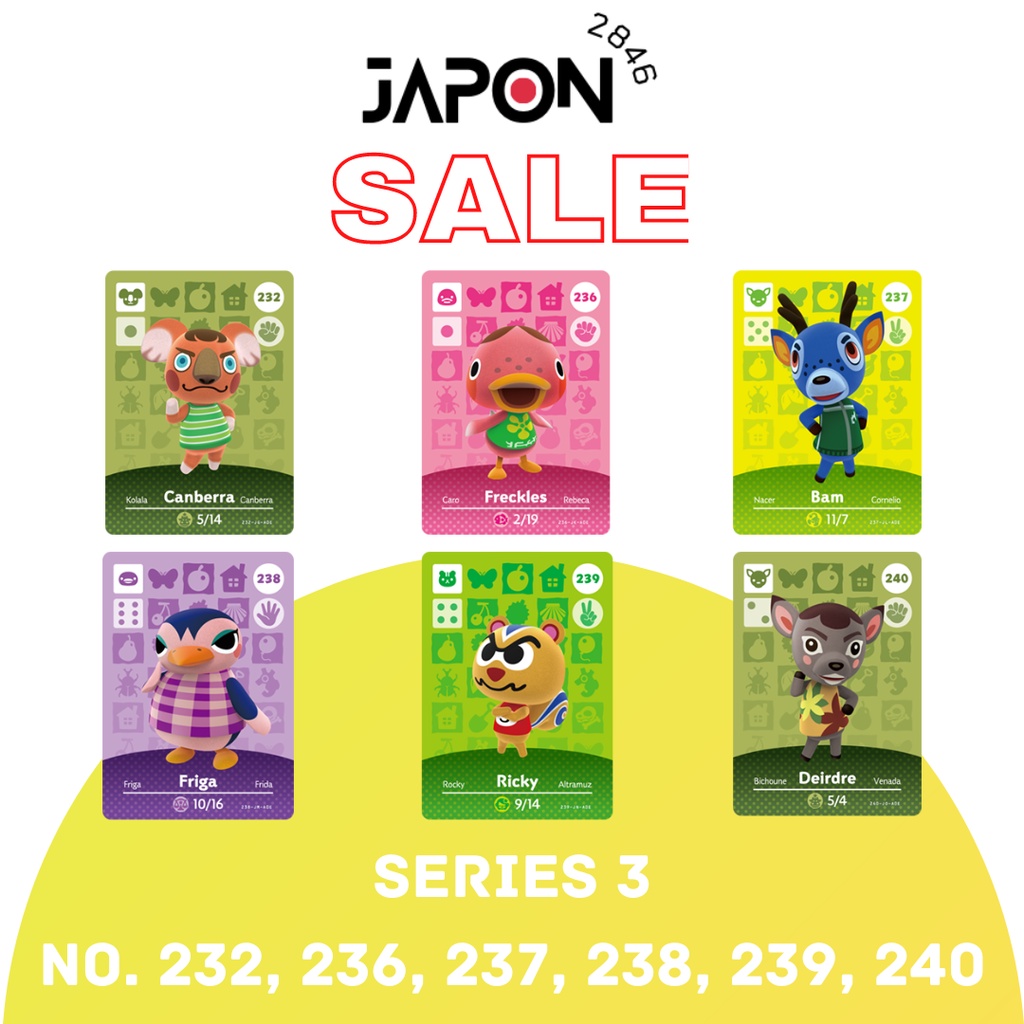 Animal Crossing Amiibo cards Series 3 No. 232, 236, 237, 238, 239, 240