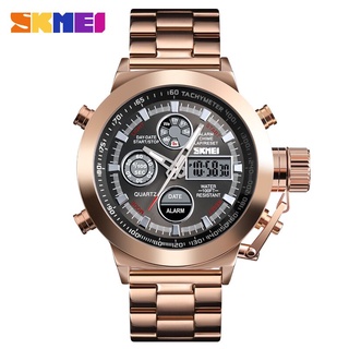 SKMEI Fashion Dual Display Watch Luxury Men Watch 3Bar Waterproof Stainless Steel Strap Luminous relogio masculino