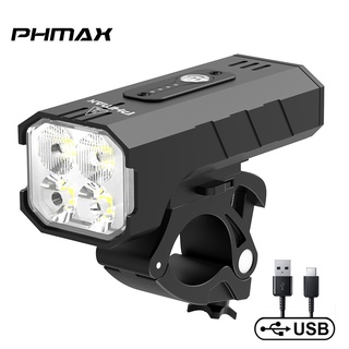 Phmax ไฟจักรยาน อายุการใช้งานแบตเตอรี่ยาวนาน ไฟขี่กลางคืน ไฟจักรยาน แบบชาร์จ USB