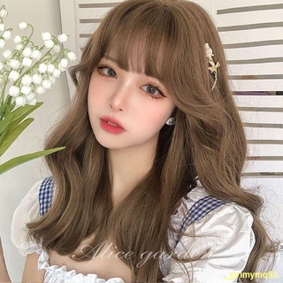 ขายเงินระเบิด🌙🍁วิกผมยาวหยิกหยักศก Lolita ธรรมชาติ Qi bangs วิกผมจริงเต็มหมวก jk วิกผมยาว