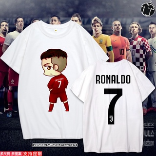 ราคาMessi Neymar C Ronaldo R7 World Cup ฟุตบอลเสื้อผ้า Champions League เสื้อยืดแขนสั้นชายและหญิงนักเรียนเสื้อกีฬาฤดูร้อ