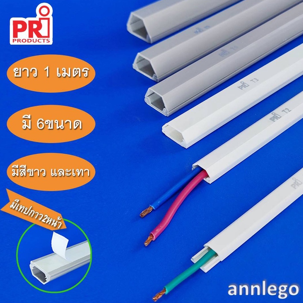 รางเก็บสายไฟ สายโทรศัพท์ สีขาว สีเทา ยี่ห้อ PRI รุ่น T (PRI Type T) ยาว 1 เมตร