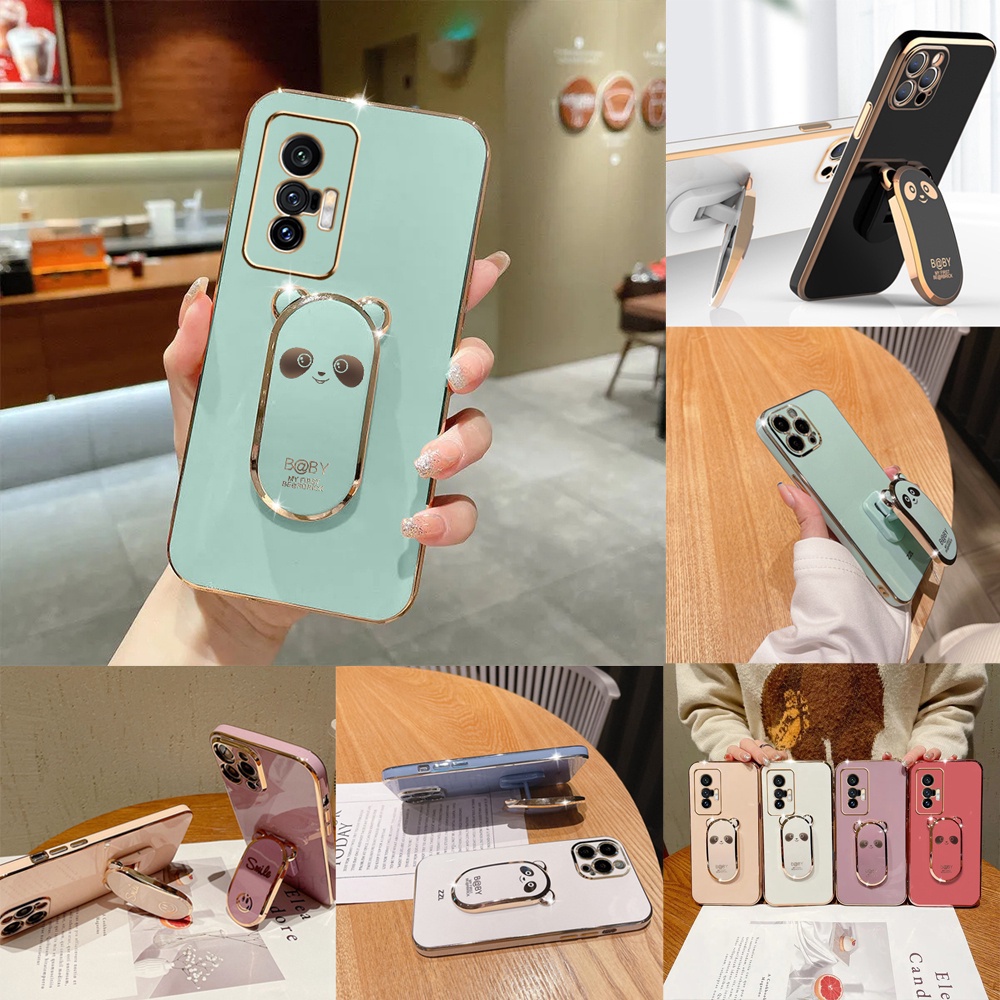 Luxury Bear Stand HolderปลอกVIVO Y16 Y22 Y22S Y77 Y02S Y35 Y75 Y30 V25 V25e T1X Y33T Y22T Y21S 4G 5G