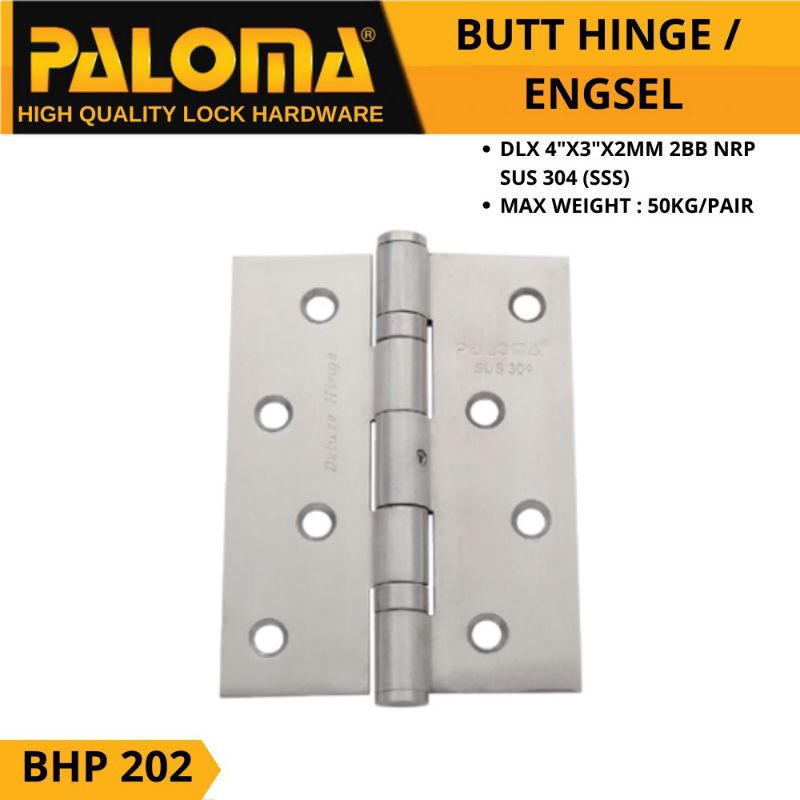 Palama BHP 202 BUTT HINGE ประตู HINGE DLX 4"X3"X2MM 2BB NRP สแตนเลส