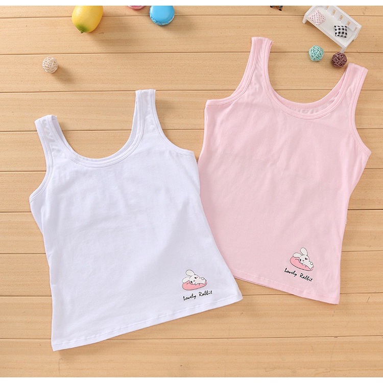 เสื้อกล้ามบังทรงเต็มตัว/สำหรับเด็กผู้หญิง/ลายกระต่าย/ด้านหน้าอกผ้า 2 ชั้น (ไม่มีแผ่นฟองน้ำเสริม)