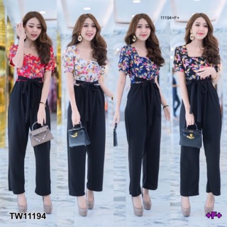 Jumpsuit จั๊มสูทขายาวคอเหลี่ยมแขนตุ๊กตา WS11194