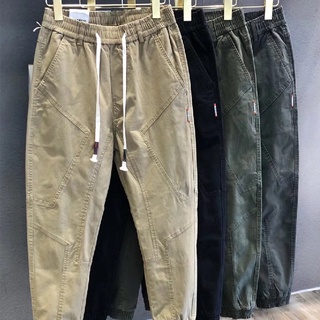 Cargo pants【M-3XL】Hong Kong style fashion casual mens training overalls high quality personality pocket durable cargo pants oversized loose and comfortable cargo pants Douyin tide brand military pants