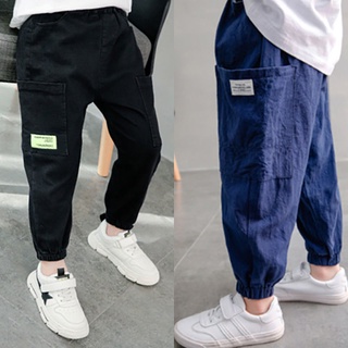 กางเกงเด็กผู้ชาย ผ้าฝ้าย ลินิน Thin Anti-mosquito Pants Loose Casual Pants