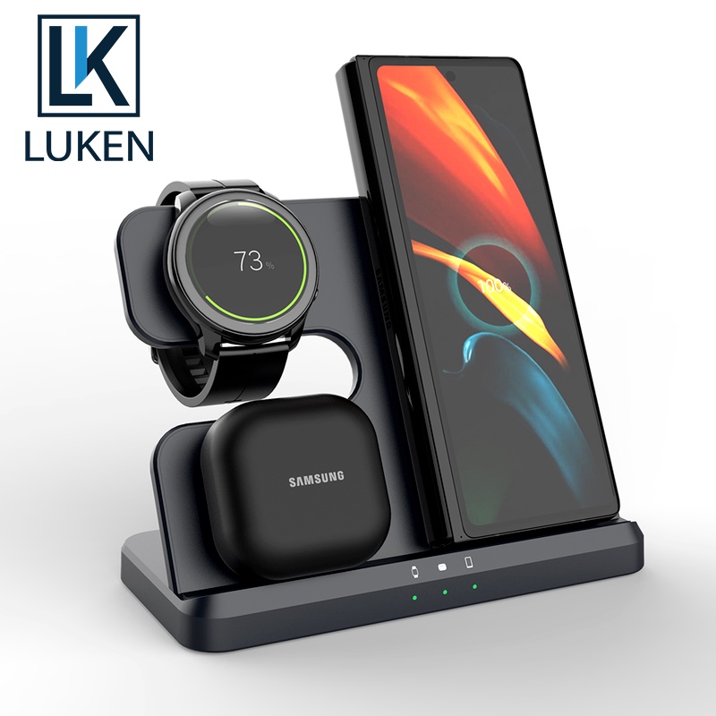 Luken 3 in 1 ที่ชาร์จไร้สาย สําหรับ Samsung Galaxy Flip 4 S22 Ultra S21 S20 S10 Galaxy Watch 5 4 Active 2 Buds