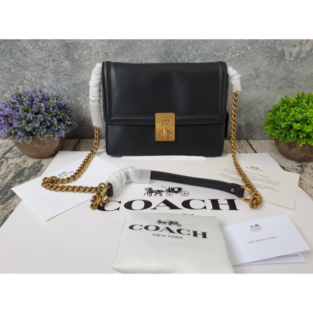 COACH Refined Calf Leather Hutton Shoulder Bag Black (F89068)