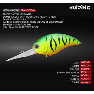 เหยื่อรอกตกปลาพลาสติก Crankbait 50มม. 12.3กรัม