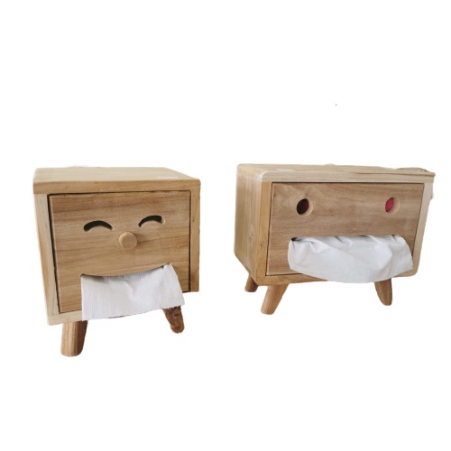 กล่องทิชชูไม้ กล่องทิชชูทรงสี่เหลี่ยม มีขาตั้งงานไม้สัก (2ขนาด. 16x14x14cm/12*24*19 cm)
